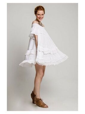 Muche et Muchette White Lace Off Shoulder Dress OS
